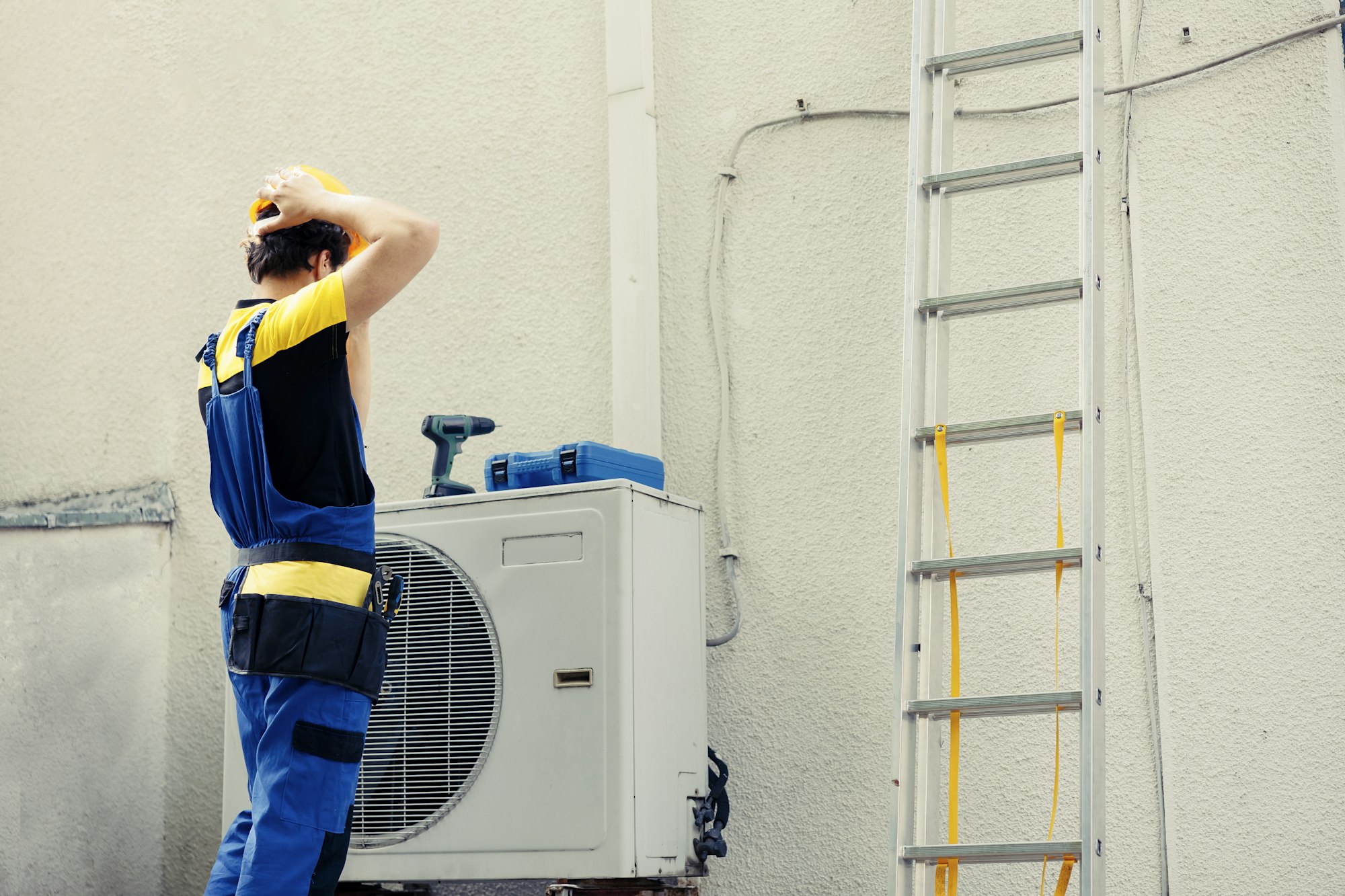 Engineer repairing air conditioner